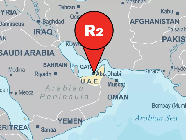 Carte avec une localisation R2 sur Abu Dhabi